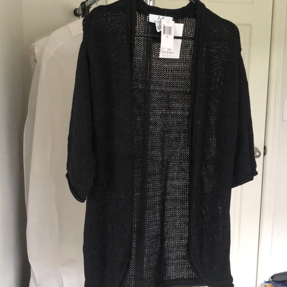 NWT Magaschoni Black Open Front Three-quarter sleeve knit sweater long
